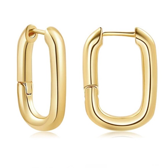 Jewelry - 23 - Squared Hoop 18kt Gold Plated! Pop Hinge back! Easier to out on. NWT